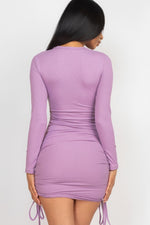 Monika | Ribbed long sleeve drawstring bodycon dress