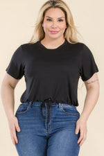 Collette | Plus Size Tie Front Drawstring Short Sleeve Crop Top