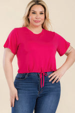 Collette | Plus Size Tie Front Drawstring Short Sleeve Crop Top