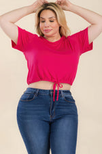 Collette | Plus Size Tie Front Drawstring Short Sleeve Crop Top