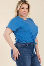 Collette | Plus Size Tie Front Drawstring Short Sleeve Crop Top