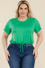 Collette | Plus Size Tie Front Drawstring Short Sleeve Crop Top