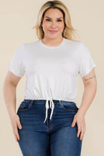 Collette | Plus Size Tie Front Drawstring Short Sleeve Crop Top