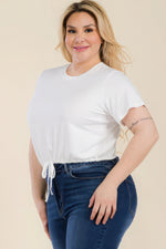 Collette | Plus Size Tie Front Drawstring Short Sleeve Crop Top