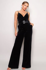 Nora | Samba Rhinestone Belt Velvet Jumpsuit