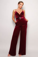 Nora | Samba Rhinestone Belt Velvet Jumpsuit