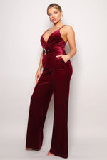 Nora | Samba Rhinestone Belt Velvet Jumpsuit