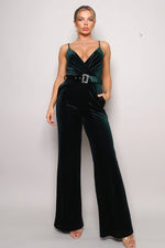 Nora | Samba Rhinestone Belt Velvet Jumpsuit