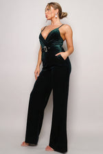 Nora | Samba Rhinestone Belt Velvet Jumpsuit