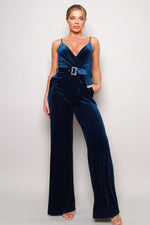 Nora | Samba Rhinestone Belt Velvet Jumpsuit