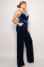 Nora | Samba Rhinestone Belt Velvet Jumpsuit