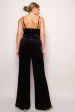 Nora | Samba Rhinestone Belt Velvet Jumpsuit