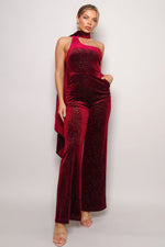 Mary | Scarf Top Glitter Velvet Jumpsuit