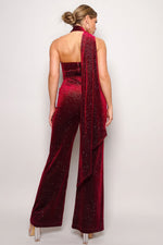 Mary | Scarf Top Glitter Velvet Jumpsuit