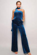 Mary | Scarf Top Glitter Velvet Jumpsuit