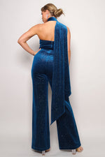 Mary | Scarf Top Glitter Velvet Jumpsuit