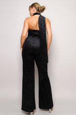 Mary | Scarf Top Glitter Velvet Jumpsuit