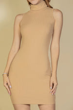 Nora | Ribbed Turtle Neck Sleeveless Bodycon Mini Dress