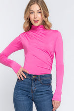 Lili | Long Sleeve High Neck Shirring Detail Ity Knit Bodysuit