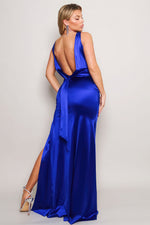 Nora | Sleeveless Deep V Low Back Bow Maxi Dress