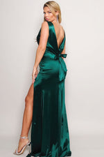 Nora | Sleeveless Deep V Low Back Bow Maxi Dress