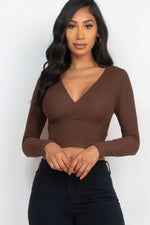 Mary | Ribbed Wrap Front Long Sleeve Top