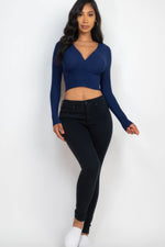 Mary | Ribbed Wrap Front Long Sleeve Top