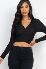 Mary | Ribbed Wrap Front Long Sleeve Top