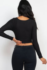 Mary | Ribbed Wrap Front Long Sleeve Top