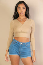 Mary | Ribbed Wrap Front Long Sleeve Top