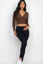 Mary | Ribbed Wrap Front Long Sleeve Top