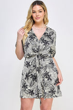 Plus Size Botanical Print Front Tie Dress