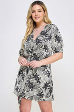 Plus Size Botanical Print Front Tie Dress