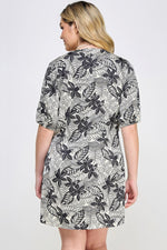 Plus Size Botanical Print Front Tie Dress